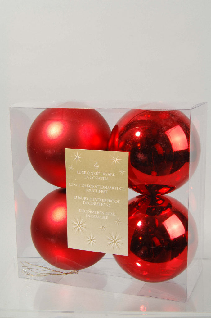 Kaemingk Shatterproof Plain Baubles 10cm Red Pack 4