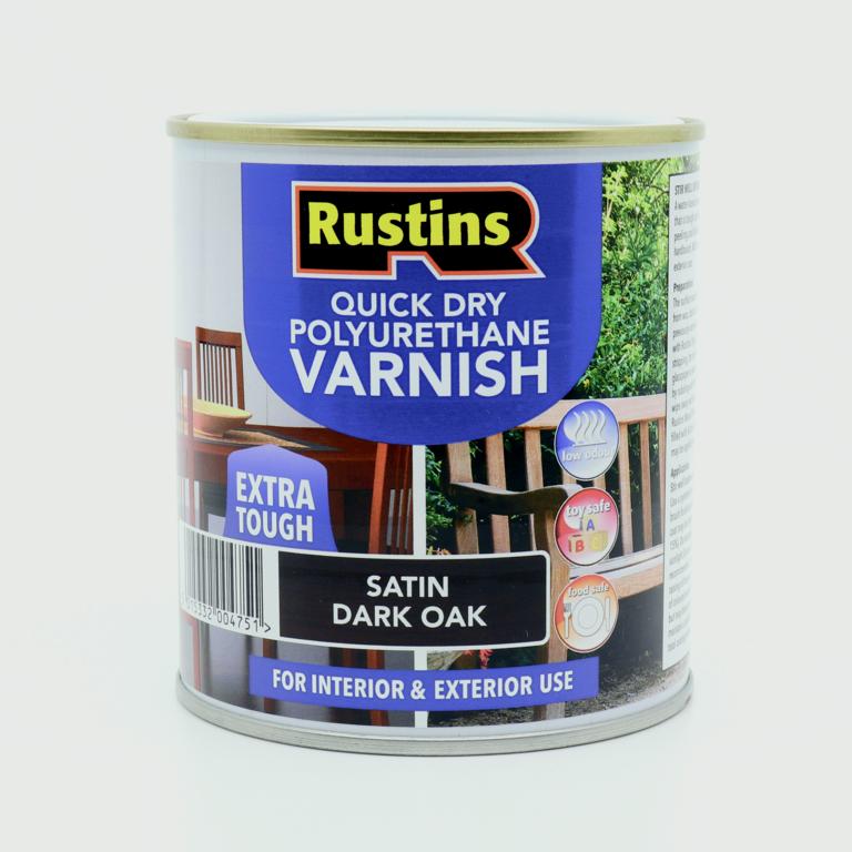 Rustins Polyurethane Satin Varnish 500ml Dark Oak