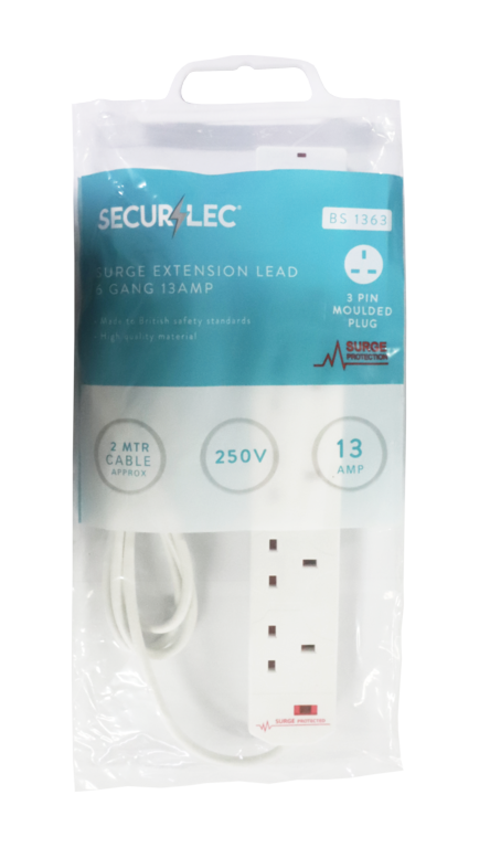 6 Gang Extension Lead With Neon Light & Surge Protection