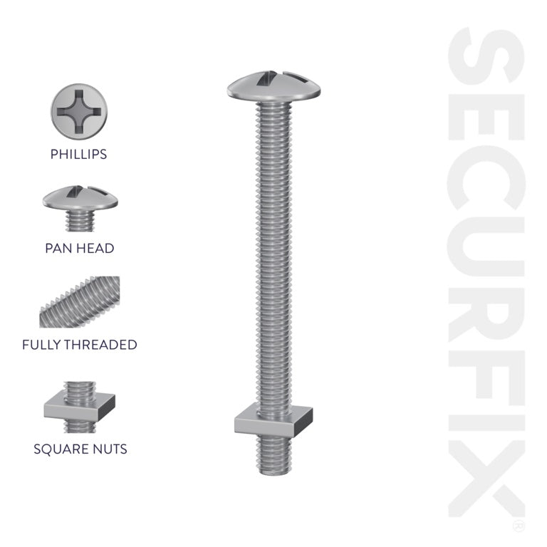 Securfix Roofing Bolts With Nuts M6 x 1 3/16"-M6 x 30mm | Pack of 100