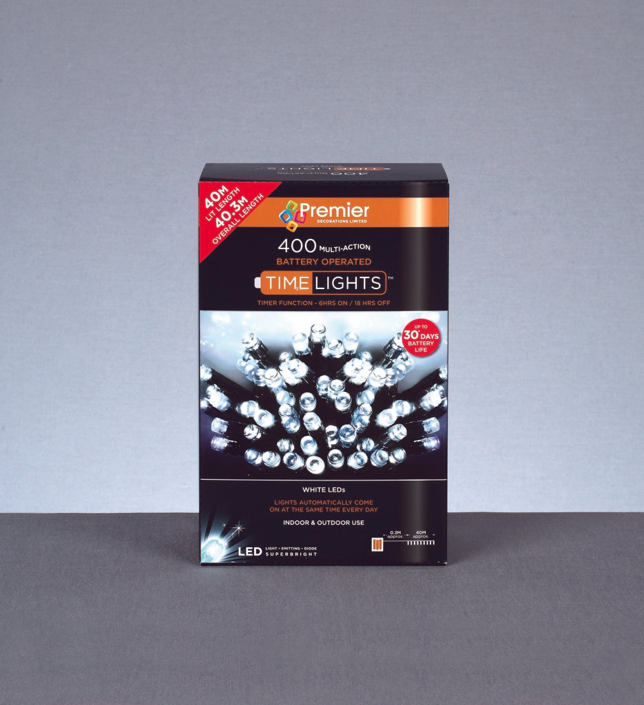 Premier 400 LED Multi Action Battery Operated TIMELIGHTS™ White/Green