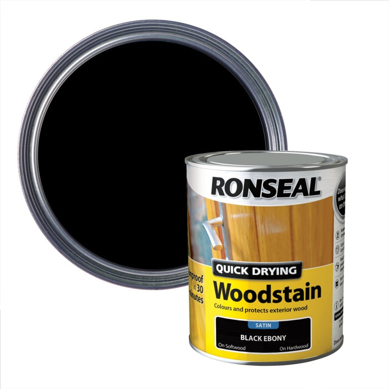 Ronseal Quick Drying Woodstain Satin 750ml Black Ebony