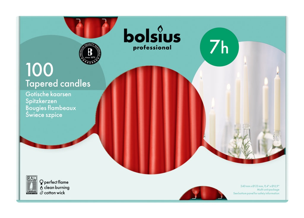 Bolsius Tapered Candles Box 100 Red