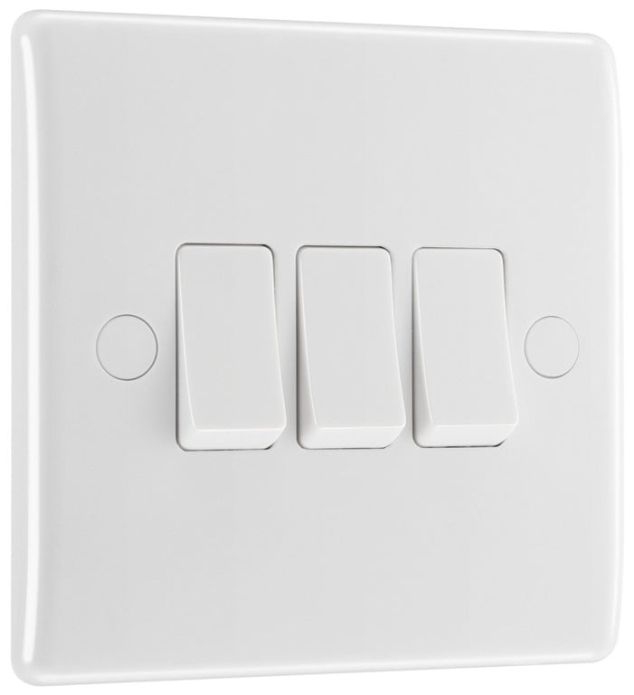 BG 3 Gang 2 Way White Round Edge Switch 10a