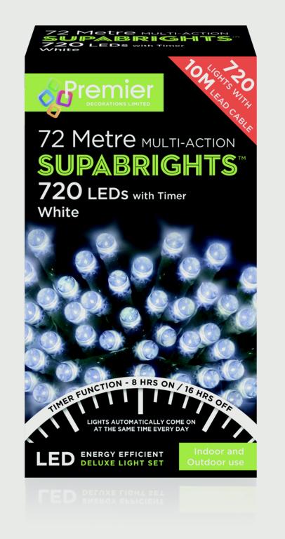Premier 720 LED Multi Action Supabrights With Timer White/Green Cable