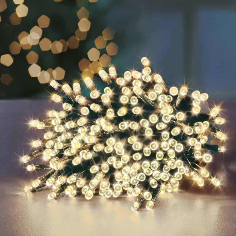 Premier 200 LED Multi Action Supabrights With Timer Warm White/Green Cable