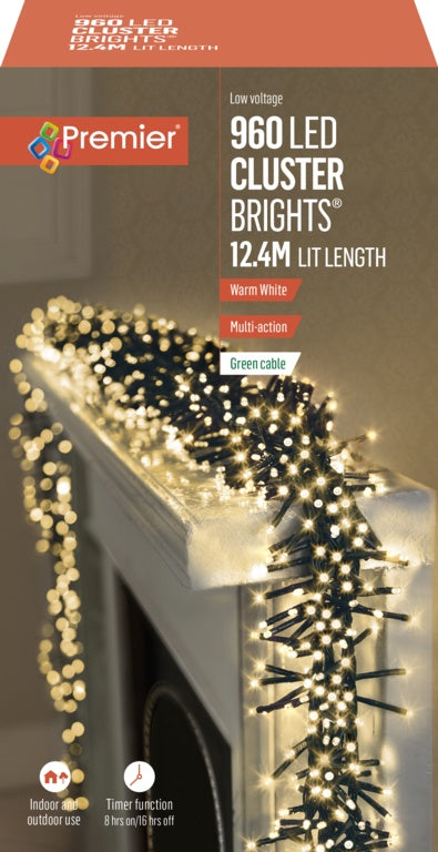 Premier 960 LED Multi Action Cluster Brights With Timer Warm White/Green Cable
