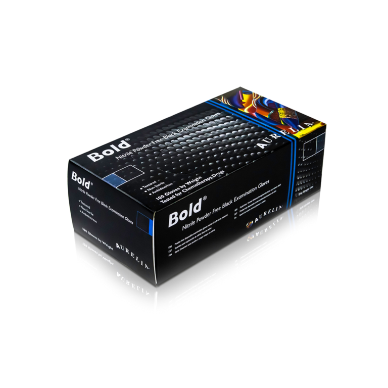 Aurelia Bold Nitrile Powder Free Black Gloves Medium - Pack 100