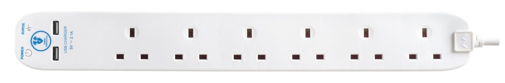 6 Gang Surge Extension Lead With 2 USBs