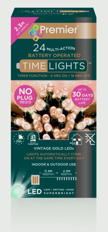 Premier 24 LED Multi Action Battery Operated TIMELIGHTS™ Vintage Gold