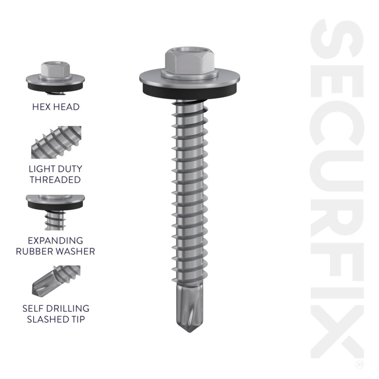 Securfix Self Drilling Roofing Screws Size: 12 x 1 3/4" (5.5 x 45mm) | Pack of 100 Screws