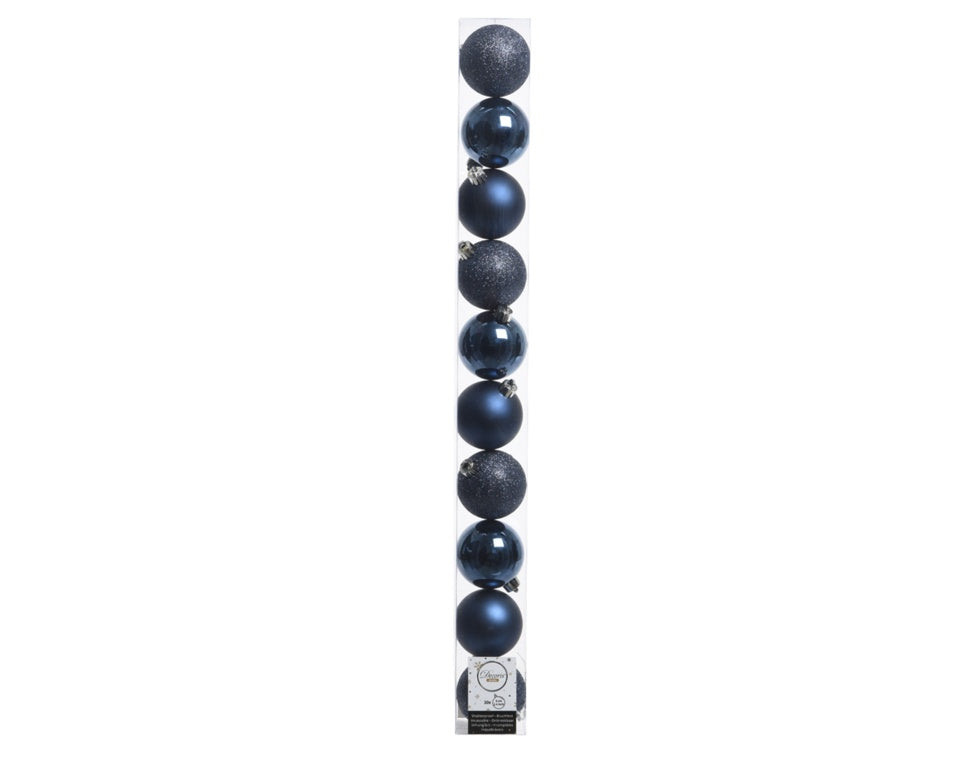 Kaemingk Shatterproof Plain Baubles Tube 10 6cm Night Blue Mix