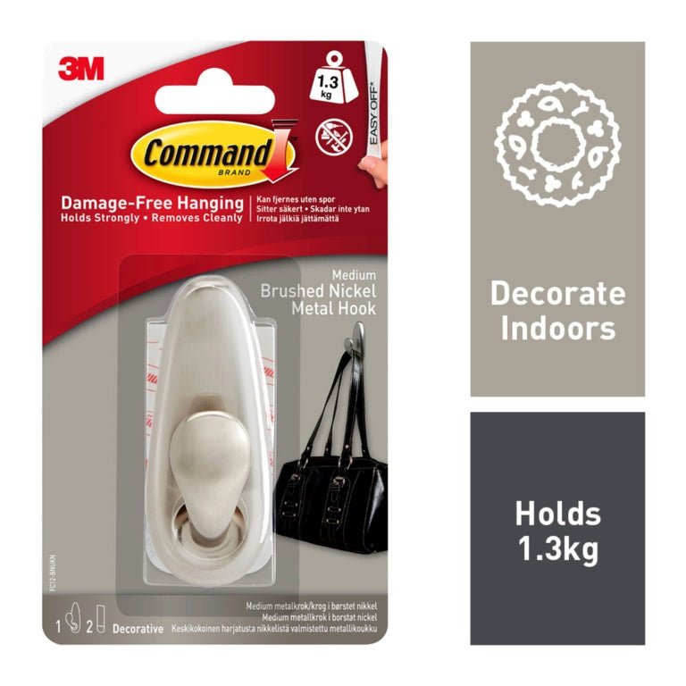 Commandâ„¢ Medium Forever Classic Brushed Nickel Metal Hook