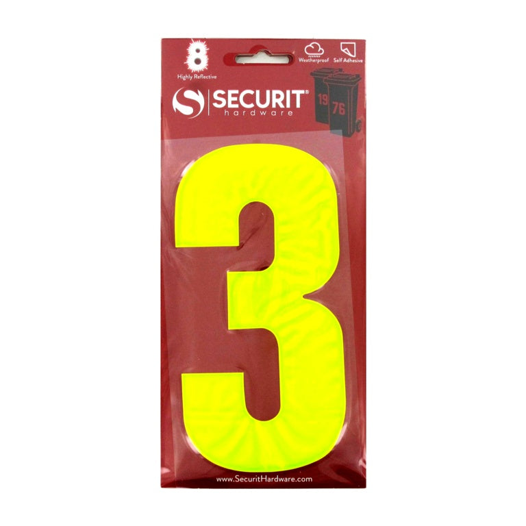 Securit Hi Vis Self Adhesive Wheelie Bin Numbers No 3 160mm