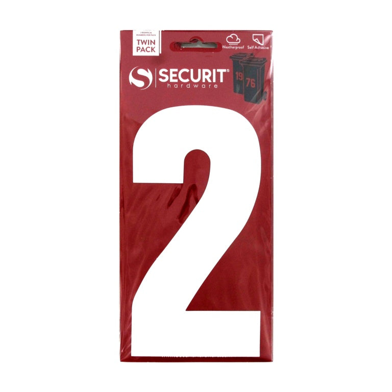 Securit White Self Adhesive Wheelie Bin Numbers Pack 2 No 2 170mm