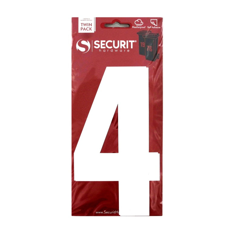 Securit White Self Adhesive Wheelie Bin Numbers Pack 2 No 4 170mm