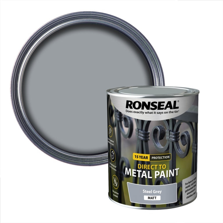 Ronseal Direct To Metal Paint 750ml Steel Grey Matt