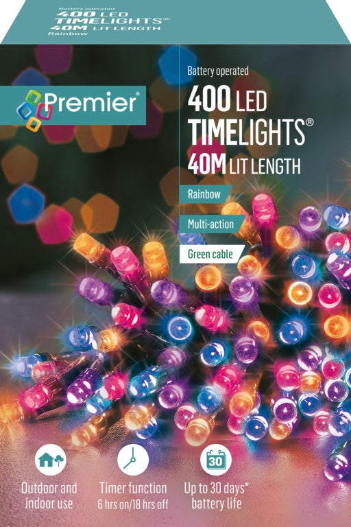 Premier 400 LED Multi Action Battery Operated TIMELIGHTS™ Rainbow/Green