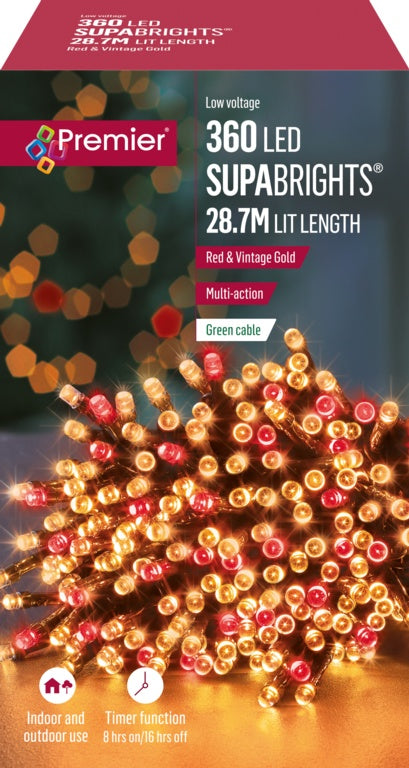 Premier 360 LED Multi Action Supabrights With Timer Red/Vintage Gold/Green Cable