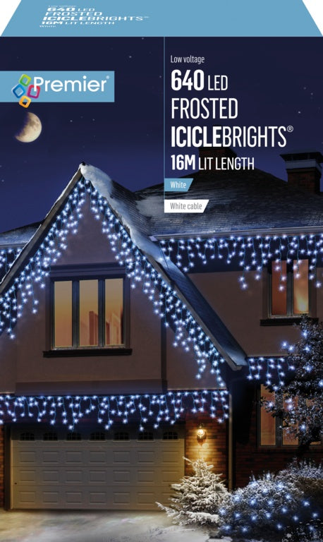 Premier Multi Action 640 LED Frosted Cap Icicles White/Cable