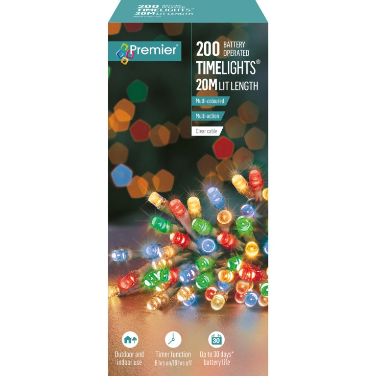 Premier 200 LED Multi Action Battery Operated TIMELIGHTS™ Multi/Clear