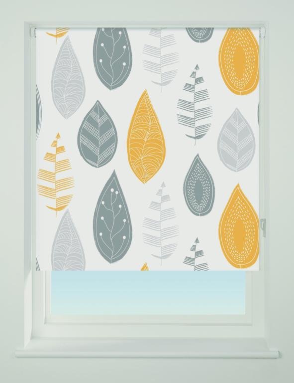 Universal Pattern Blackout Roller Blind Leaf Yellow 60cm