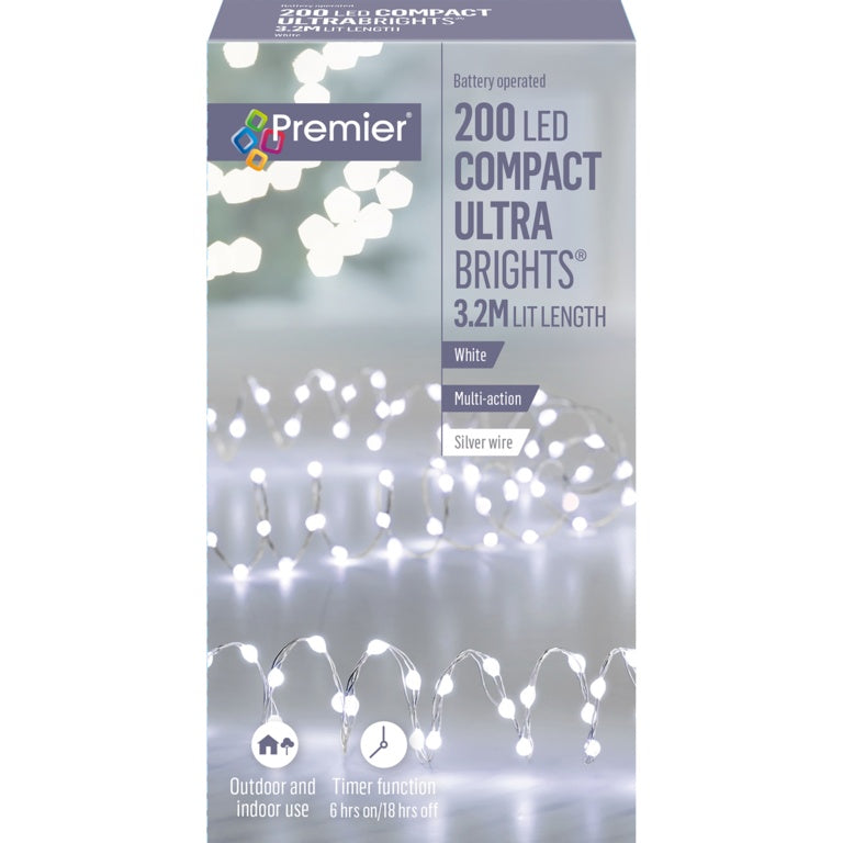 Premier Ultrabright Silver Wire 200 LEDs White