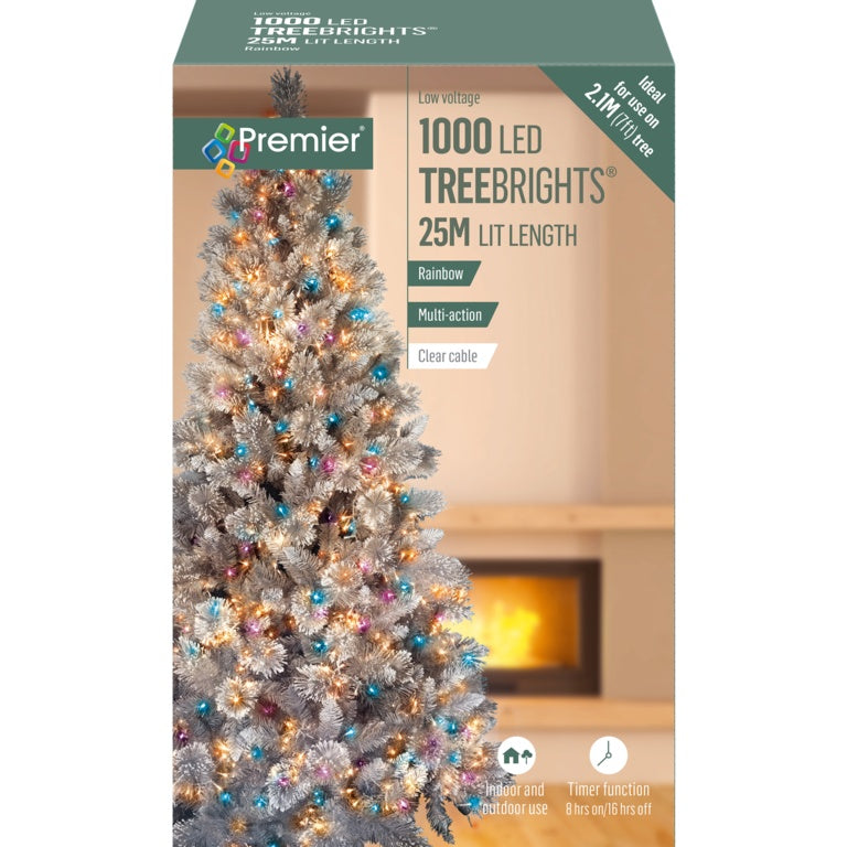 Premier 1000 LED Multi Action Treebrights With Timer Rainbow/Clear Cable