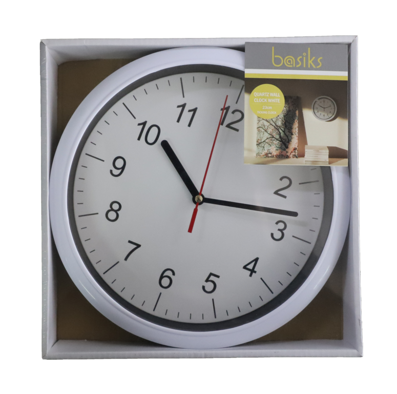 Basiks 23cm Quartz Wall Clock White