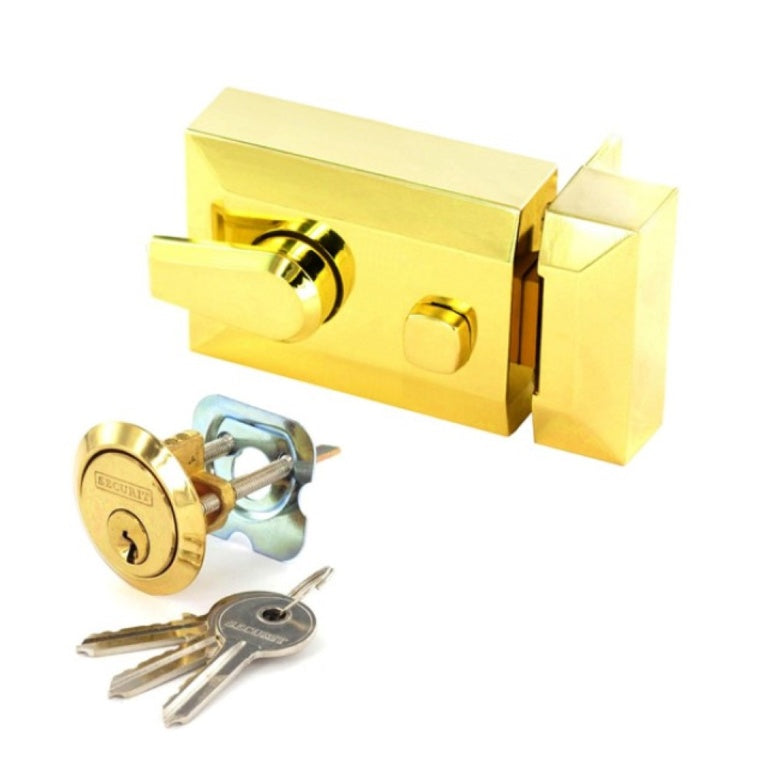 Securit Polished Brass Double Locking Nightlatch Narrow