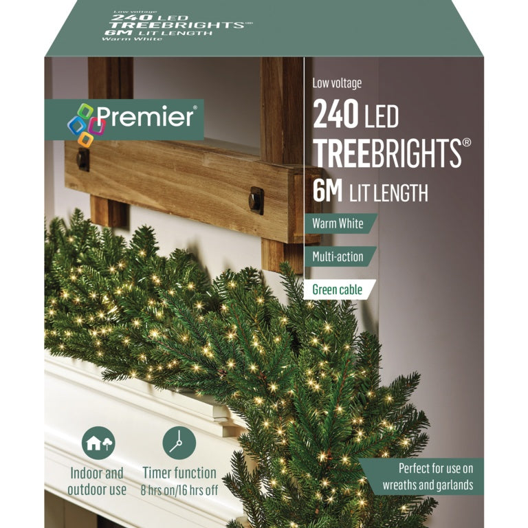 Premier 240 LED Multi Action Treebrights With Timer Warm White/Green Cable