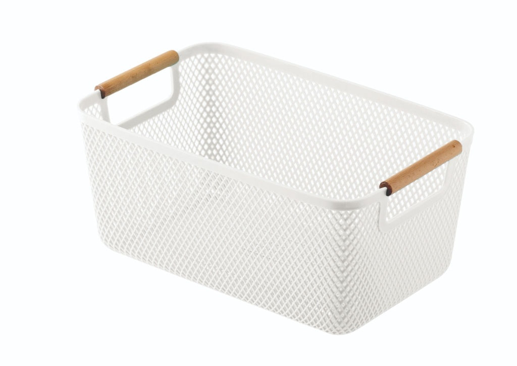 Blue Canyon Medium Plastic Storage Basket With Wooden Handles