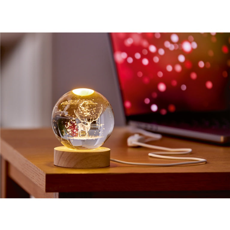 Premier Lit 3D Etched Glass Ball Assorted 8cm