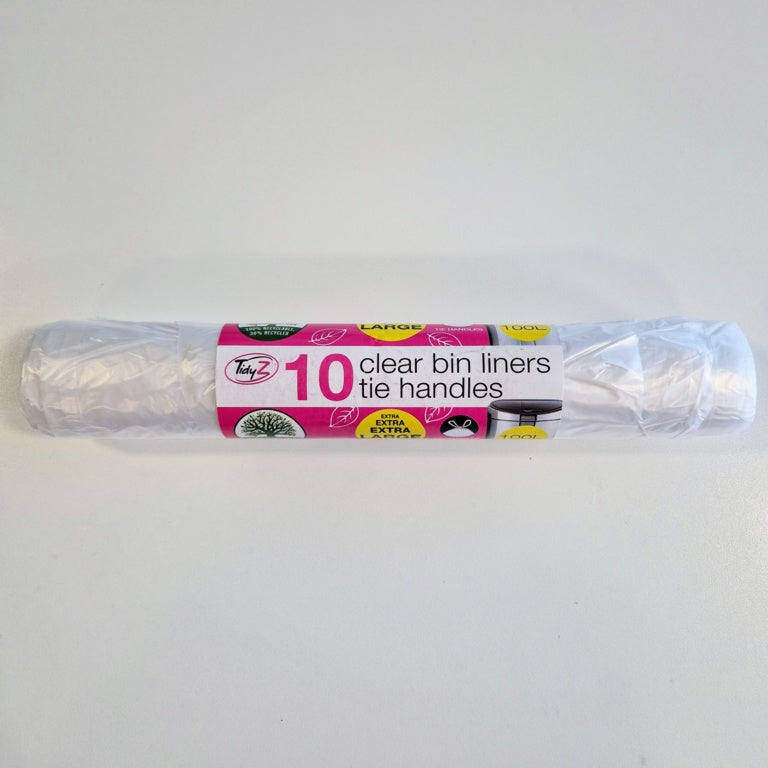 Tidyz Clear Bin Liners With Tie Handle 100L