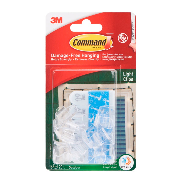 Command™ Clear Outdoor Light Clips With Strips 16 Clips & 20 Strips
