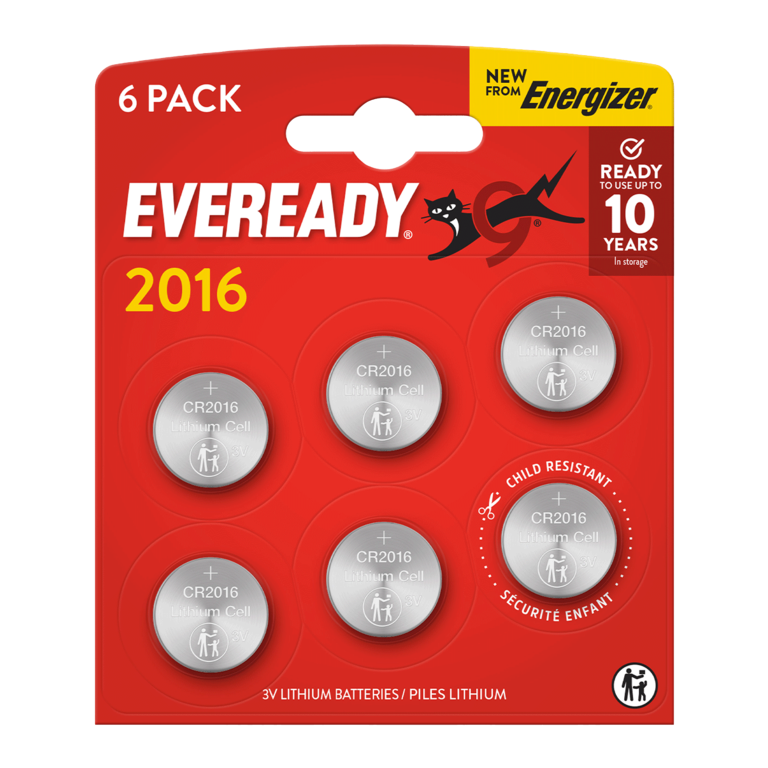 Eveready Lithium CR2016 Batteries Card of 6
