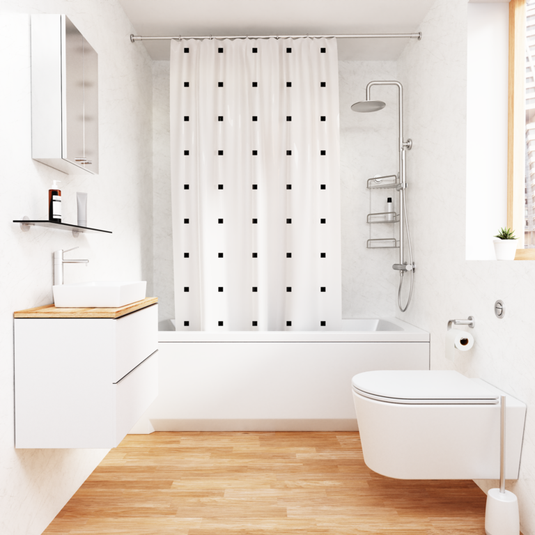 Croydex Shower Curtain 1800mm White, Black Squares & Dots
