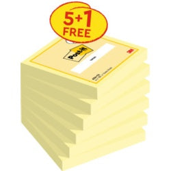 Post-it® Yellow Notes 76mm x 76mm 100 Sheets 5 Pads Plus 1 Free