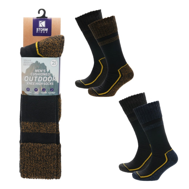 Storm Ridge Mens Cushioned Long Outdoor Sock Pack 2