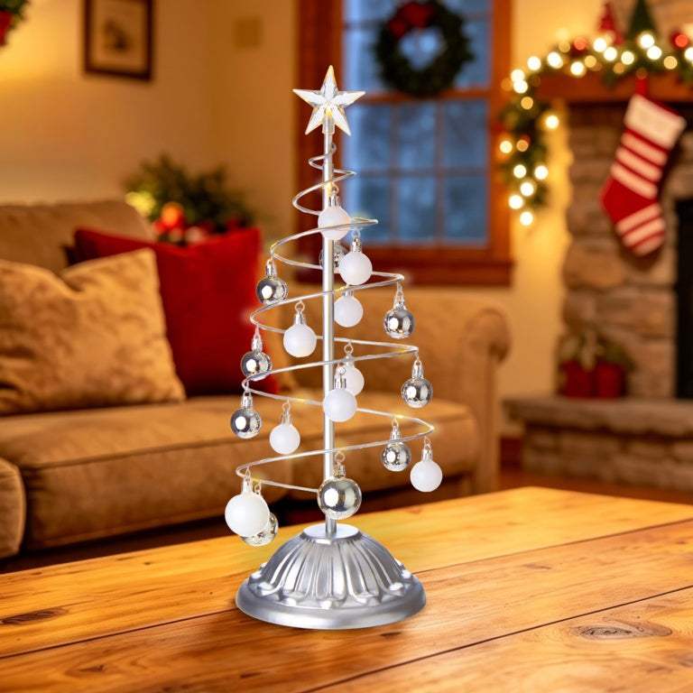 Premier Lit Silver Metal Bauble Tree 50cm Warm White LEDs