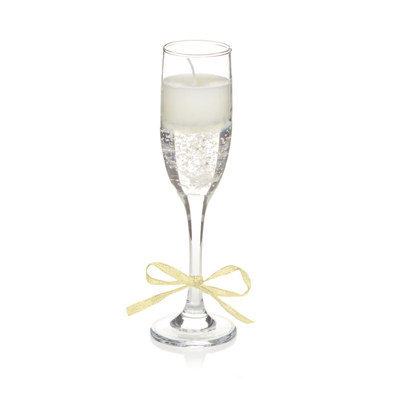 Premier Champagne Glass Gel Candle With Gold Bow 22cm