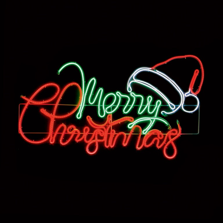 Premier Lit Neon Merry Christmas With Santa Hat 53cm