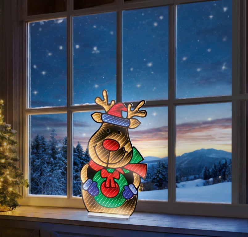 Premier Rudolph Holding Wreath Infinity Mirror 40cm
