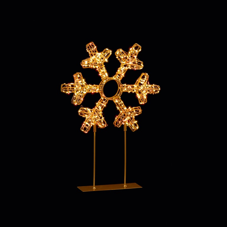 Premier Twinkling Lit Gold Table Top Snowflake 45cm Red & Warm White