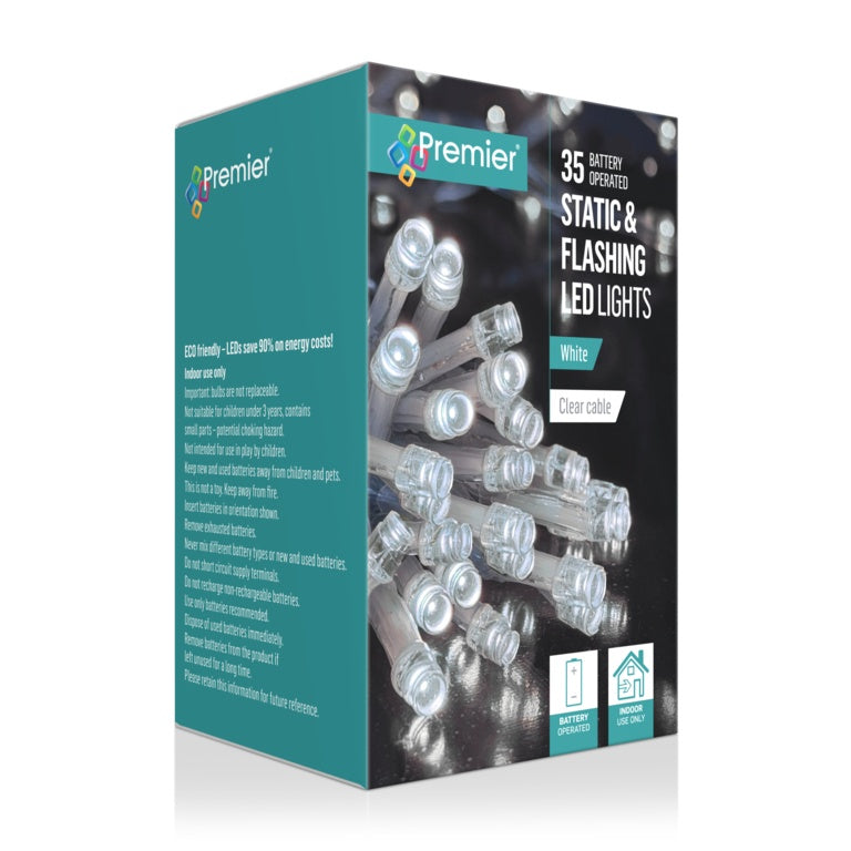 Premier 35 Static & Flashing LED Lights White/Clear Cable
