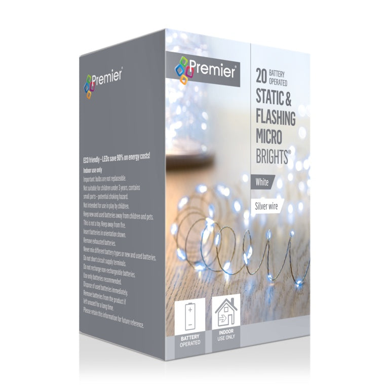 Premier 20 LED Static & Flashing Microbrights White/Silver Wire
