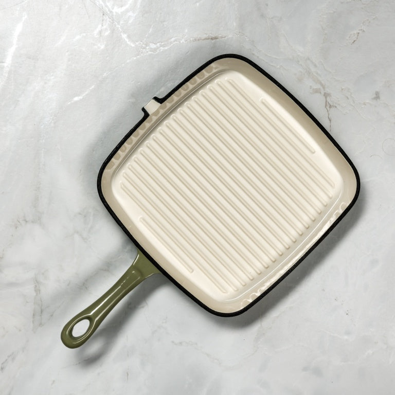 John & Lisa Cast Iron Sage Green Grill Pan 23cm