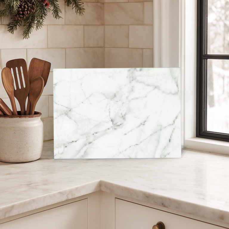 Apollo Glass Worktop Saver 28 x 38cm White Marble