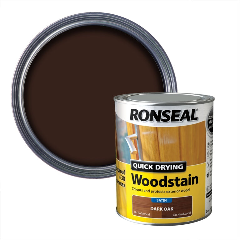 Ronseal Quick Drying Woodstain Satin 750ml Dark Oak