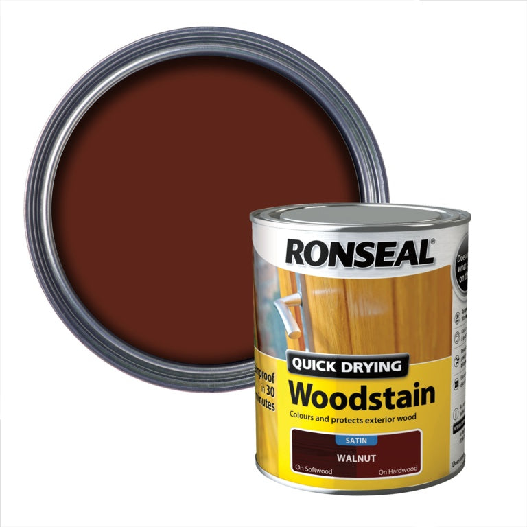 Ronseal Quick Drying Woodstain Satin 750ml Walnut